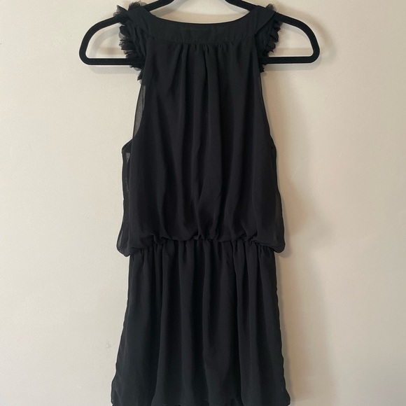 Ya Los Angeles little black dress Sz Small Silk blend sheer layers ruffle neck - Picture 7 of 8
